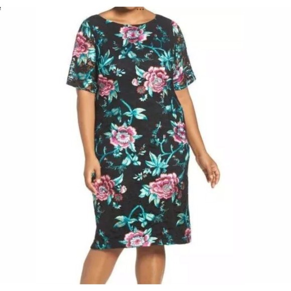 Eliza J Embroidered Lace Floral Short Sleeve Sheath Dress Plus Size 22W - Picture 1 of 12